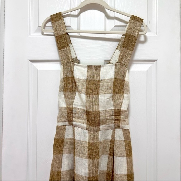 Gal Meets Glam Bailey Gingham Wide-Leg Jumpsuit Tan Ivory Size 6 - Picture 5 of 14